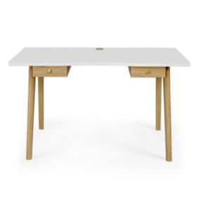 Bureau Design 2 Tiroirs "Nice" 140cm Chêne & Blanc