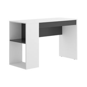 Bureau Dfalc, Bureau polyvalent pour bureau ou chambre, Table d'étude linéaire avec étagères, 115x50h74 cm, Blanc et Anthracite