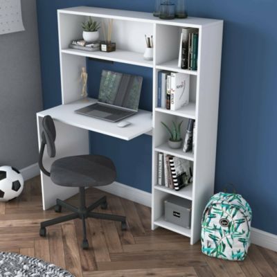 Bureau Dghin, Pupitre polyvalent, Table de bureau pour PC, Plan de travail, 113x40h142 cm, Blanc