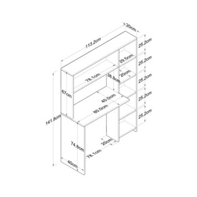 Bureau Dghin, Pupitre polyvalent, Table de bureau pour PC, Plan de travail, 113x40h142 cm, Blanc