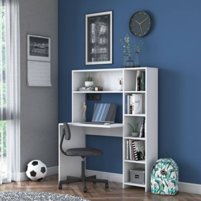 Bureau Dghin, Pupitre polyvalent, Table de bureau pour PC, Plan de travail, 113x40h142 cm, Blanc