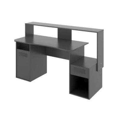 Bureau Dgorin, bureau de jeu multifonction moderne, table d'étude pour PC, 154x69h98 cm, Anthracite, sans lumières LED