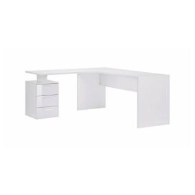 Bureau Dguarin, Bureau d'angle PC, Table de bureau polyvalente, Bureau gain de place multi-positions, 160x60h75 cm, Blanc brillant