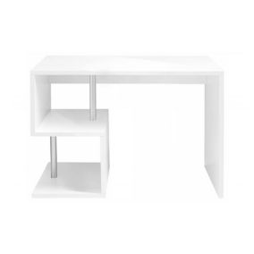 Bureau Dgyombe, Bureau PC Linéaire, Table de bureau polyvalente, Bureau multi-positions, 100x50h78 cm, Blanc brillant