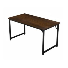 Bureau Dlosch, Bureau linéaire, Bureau polyvalent, Bureau fixe peu encombrant, 58x128h75 cm, Noyer et Noir