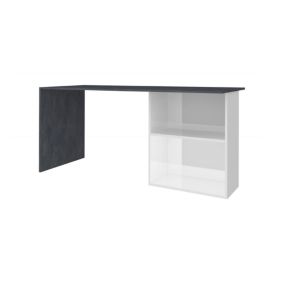 Bureau Dmait, Bureau PC Linéaire, Table de bureau polyvalente, Bureau peu encombrant, 110x50h75 cm, Blanc brillant et ardoise