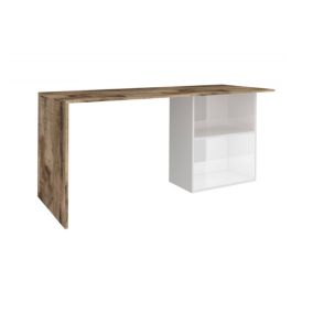 Bureau Dmait, Bureau PC linéaire, Table de bureau polyvalente, Bureau peu encombrant, 110x50h75 cm, Blanc brillant et érable