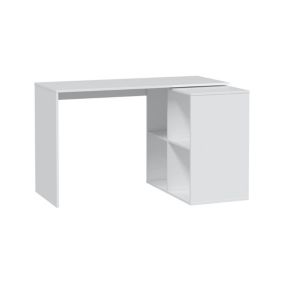 Bureau Dmanci, Bureau d'angle, Table de bureau polyvalente, Bureau multi-positions peu encombrant, 152x49h74 cm, Blanc