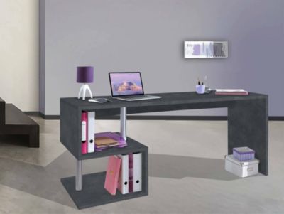 Bureau Dmarusi, Bureau PC Linéaire, Table de bureau polyvalente, Bureau gain de place multi-positions, 180x60h78 cm, Ardoise