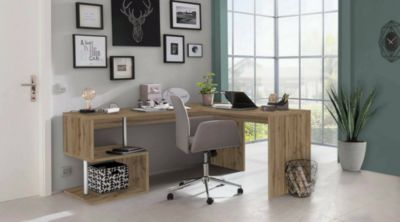 Bureau Dmassaro, Bureau d'angle PC, Table de bureau polyvalente, Bureau gain de place multi-positions, 160x60h78 cm, Chêne