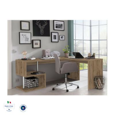 Bureau Dmassaro, Bureau d'angle PC, Table de bureau polyvalente, Bureau gain de place multi-positions, 160x60h78 cm, Chêne