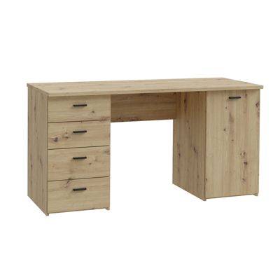 Bureau droit 145 cm décor chêne rustique 1 placard 4 tiroirs - MANOLO