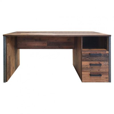 Bureau droit 160 cm 3 tiroirs décor bois vieilli et béton gris - BUCK