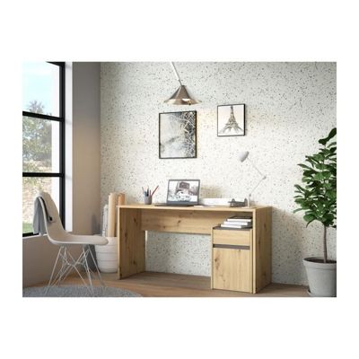 Bureau droit MODULTRICK - Chene/Gris foncé - 140 x 52,7 x 72,5 cm