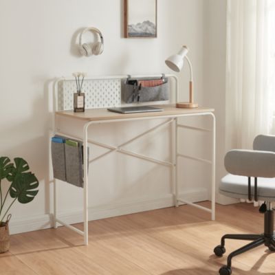 Bureau Dyroey 98 x 98 x 46 cm blanc effet chêne gris en.casa