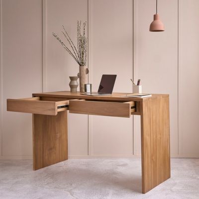 Bureau en bois de teck 130 cm 2 tiroirs