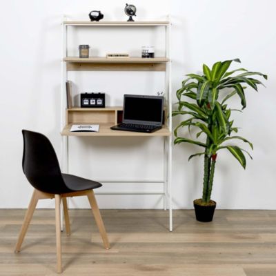Bureau en bois et métal avec étagères Zack Blanc