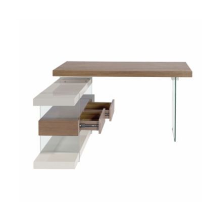 Bureau en bois gris et verre trempé avec plateau en noyer
