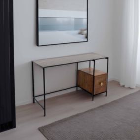 Bureau en marbre avec caisson de rangement en acacia massif  Oviala