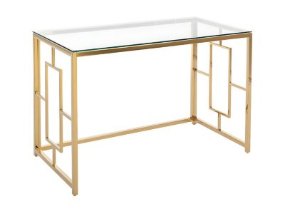 Bureau en verre trempé et acier - Doré et transparent - CLOTILDE