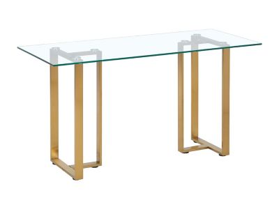 Bureau en verre trempé et acier inoxydable - Transparent et doré - NILESA