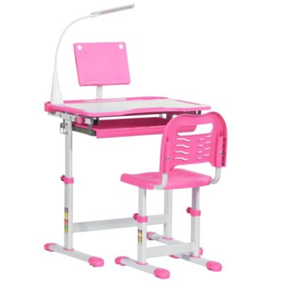 Bureau enfant avec chaise réglables - lampe, support de lecture, tablette coulissante multi rangement