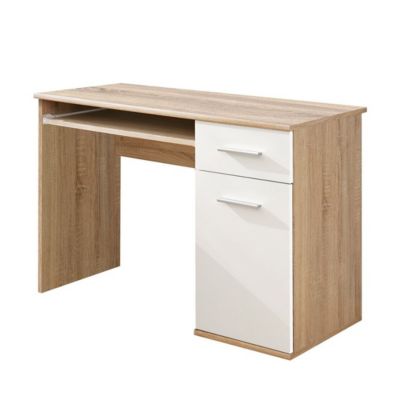 Bureau enfant DENVER  Avec tiroir, porte et étagère  Chene et blanc design