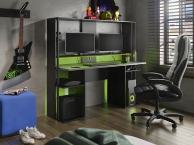 Bureau gamer STANDA - Avec rangements et LEDs - Noir