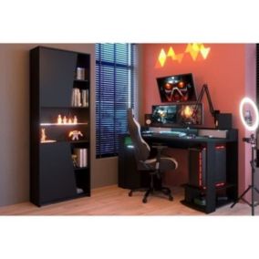 Bureau gaming LED droit noir 152 x 61,5 x Hauteur 87 cm Grande zone de jeu