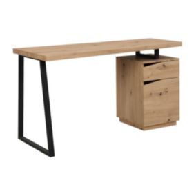 Bureau GOTAMA - 1 tiroir et 1 porte - MDF et acier - Chêne et noir