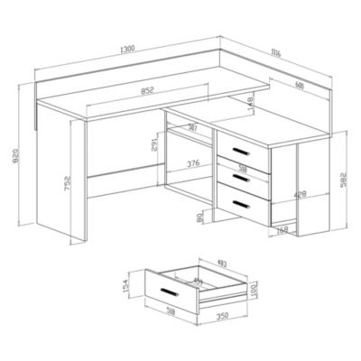 Bureau Hudson, Pupitre polyvalent, Table de bureau pour PC, Plan de travail, 130x112h82 cm, Blanc et nuds de chêne clair