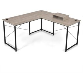 Bureau Informatique avec 2 Formes au Choix et Patins Réglables Table Angle de Style Industriel avec Réhausseur Écran Gris