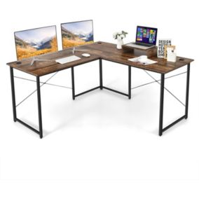 Bureau Informatique avec 2 Formes au Choix et Patins Réglables Table dAngle de Style Industriel avec Réhausseur décran