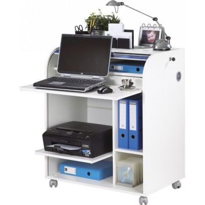 Bureau Informatique Blanc à Roulettes 5 Niches L 79.2 H 93.8 P 53.2 cm - Zonk Pow 400 - L 79.2 x l 53.2 x H 93.8 cm