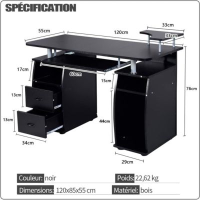 Bureau Informatique Bureau angle avec Tablette Imprimante