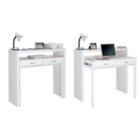 Bureau informatique Extensible d'appoint pour ordinateur, 2 tiroirs, Blanc, 98, 6x86, 9x36, 70 cm