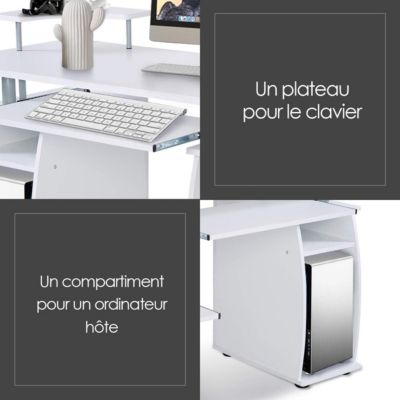 Bureau Informatique Table ordinateur avec Tablette Imprimante Table ordinateur avec de Nombreux rangements Blanc