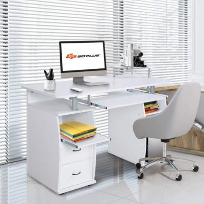 Bureau Informatique Table ordinateur avec Tablette Imprimante Table ordinateur avec de Nombreux rangements Blanc