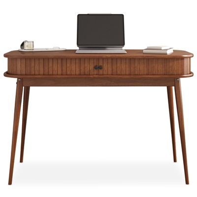 Bureau JARI avec porte coulissante, en bois massif - Coloris châtaignier