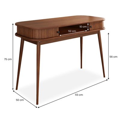 Bureau JARI avec porte coulissante, en bois massif - Coloris châtaignier