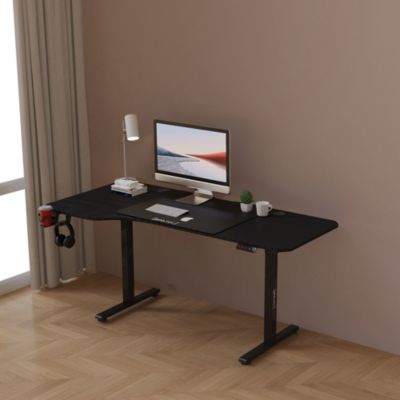 Bureau électrique à hauteur réglable Stryn assis debout plateau en forme de L 160 x 60 - 75 cm noir pro.tec