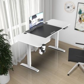 Bureau électrique Oxnard à hauteur réglable 73 - 118 cm en forme de L blanc pro.tec