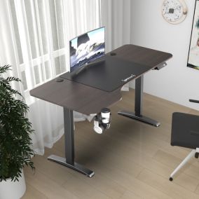 Bureau électrique Oxnard à hauteur réglable 73 - 118 cm en forme de L effet noyer pro.tec