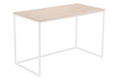 Bureau MIA, Plateau couleur chêne nordique 19 mm d'épais. Pieds en métal Blanc, 120x60x75cm