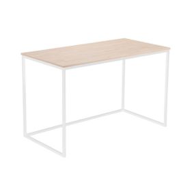 Bureau MIA, Plateau couleur chêne nordique 19 mm d'épais. Pieds en métal Blanc, 120x60x75cm