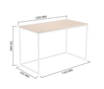 Bureau MIA, Plateau couleur chêne nordique 19 mm d'épais. Pieds en métal Blanc, 120x60x75cm