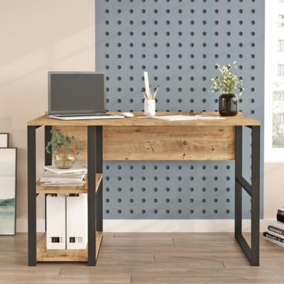 Bureau moderne décor bois avec 2 niches rangement JENA