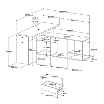 Bureau modulable effet chêne clair 5 configurations, Works