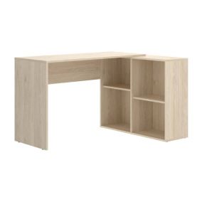 Bureau Mulaz, Bureau multi-positions pour bureau ou chambre, Table d'étude d'angle avec étagères, 121x96h74 cm, Chêne