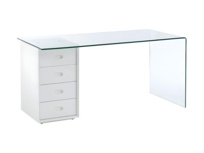 Bureau MURIEL avec rangements - 4 tiroirs - Verre trempé & MDF